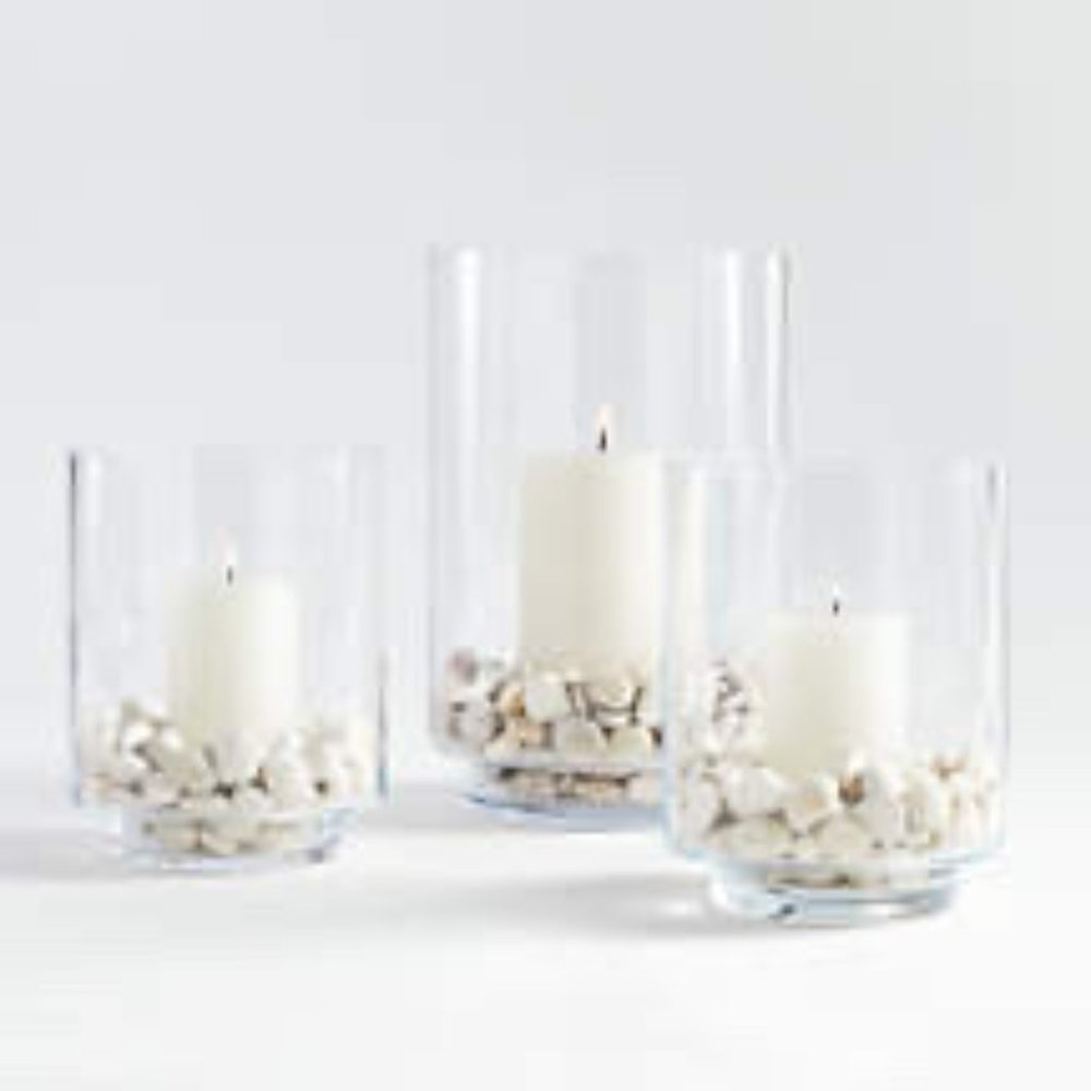 SOLD - Crate & Barrel Taylor Glass Hurricane Candle Holders - Set of two